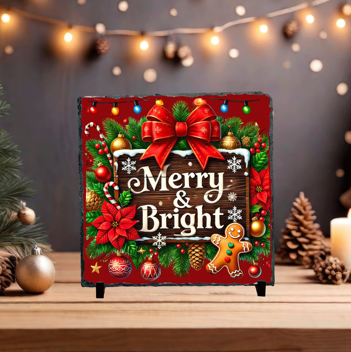 Merry & Bright Sign Christmas Sublimated Square Photo Slates