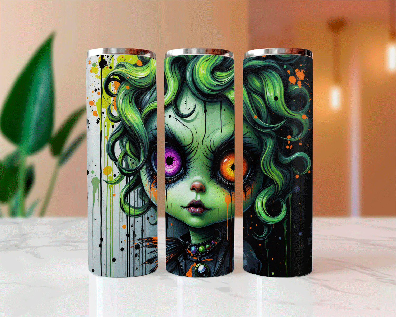Neon Haunted Soul Halloween Sublimated Skinny Tumblers