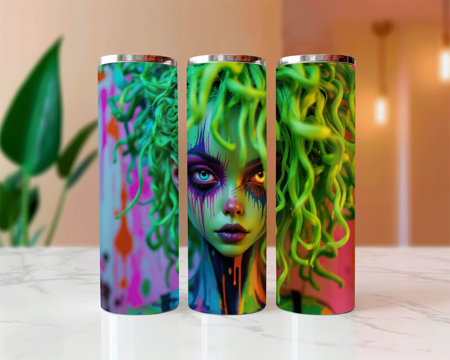 Neon Haunted Soul Halloween Sublimated Skinny Tumblers