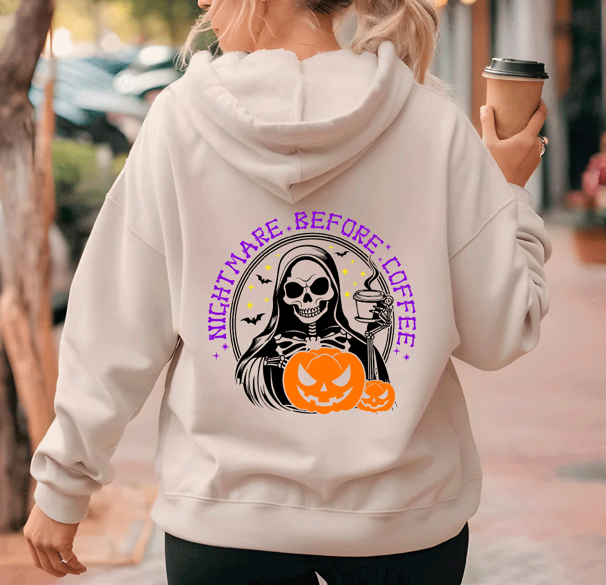 Nightmare Before Coffee Halloween HTV Graphic Ladies Full Zip Hoodies
