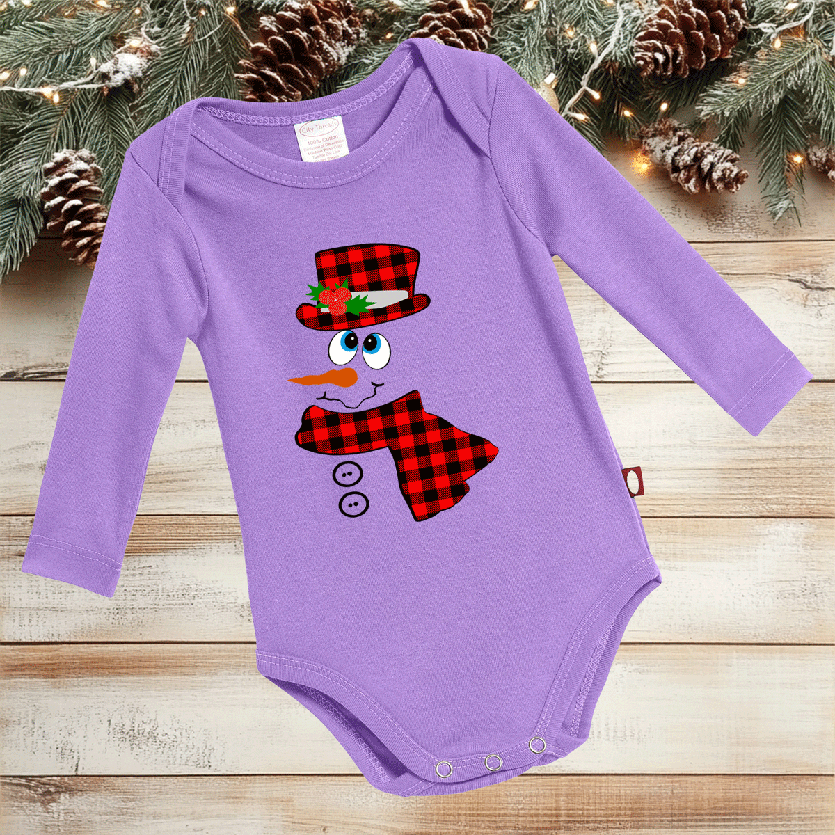 Red Buffalo Plaid Snowman HTV Infant Long Sleeve Bodysuits
