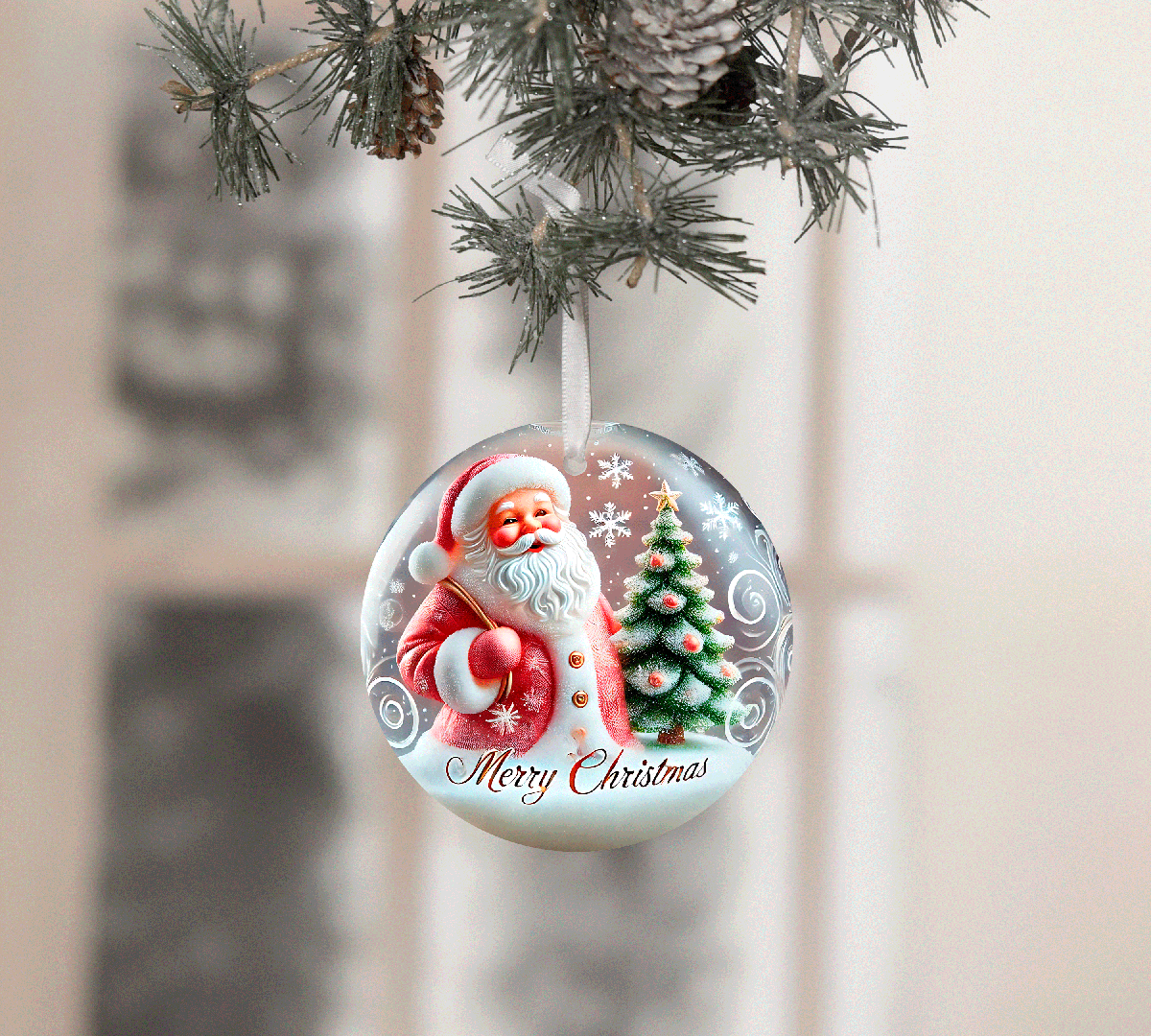 Snowglobe Christmas Set 2 Sublimated Ceramic Ornament 3" Set Of 5