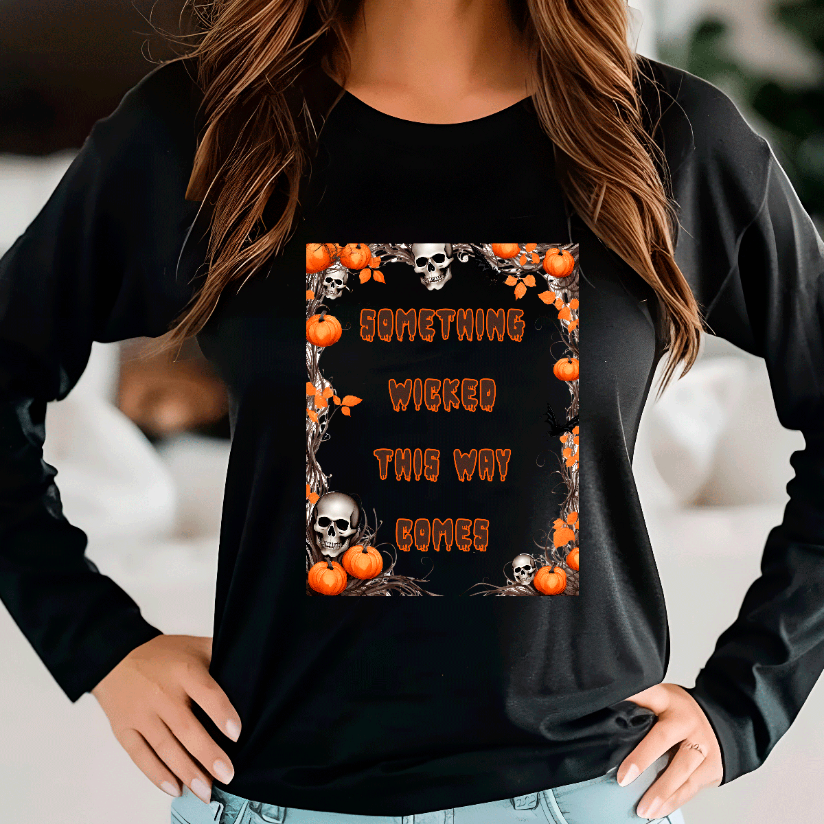 Something Wicked Halloween HTV Graphic Ladies Long Sleeve T-shirts