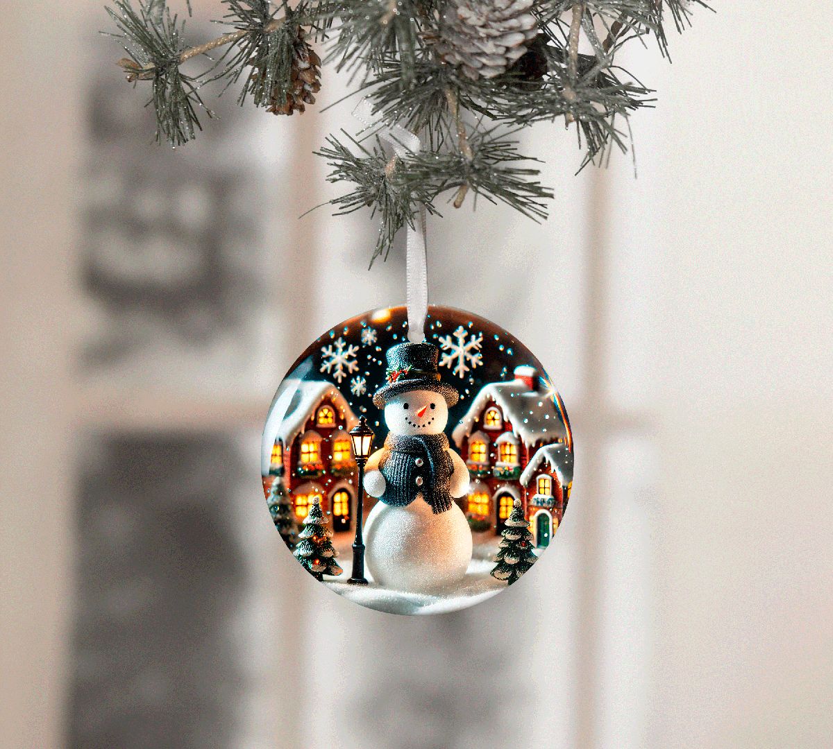 Snowglobe Christmas Set 2 Sublimated Ceramic Ornament 3" Set Of 5