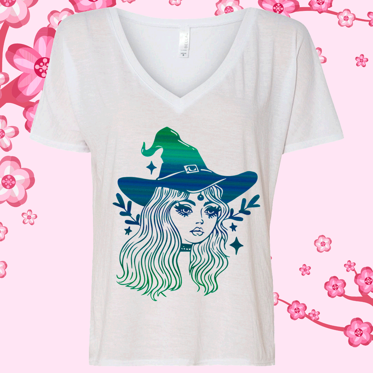 v-neck t-shirt with Halloween themed graphic