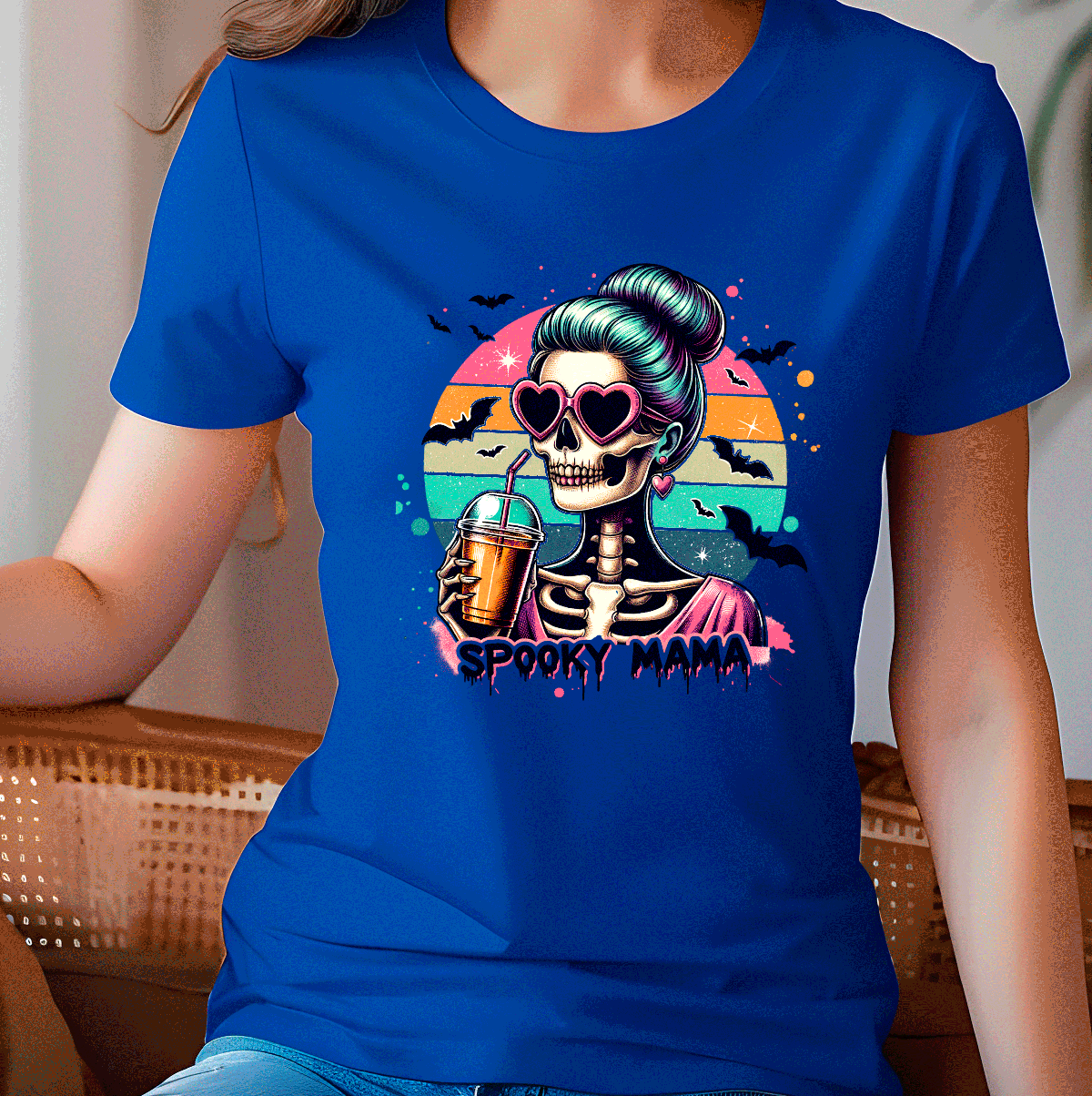 Spooky Mama Boojie Skeleton Halloween HTV Graphic Ladies T-shirts