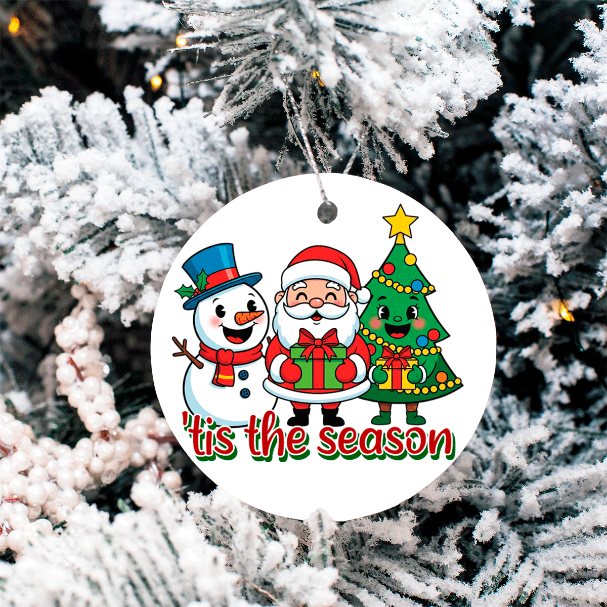 Tis Season Team Santa Christmas Sublimated 3" Round Ceramic Ornament