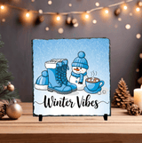 Winter Vibes Snowman  Christmas Sublimated Square Photo Slate