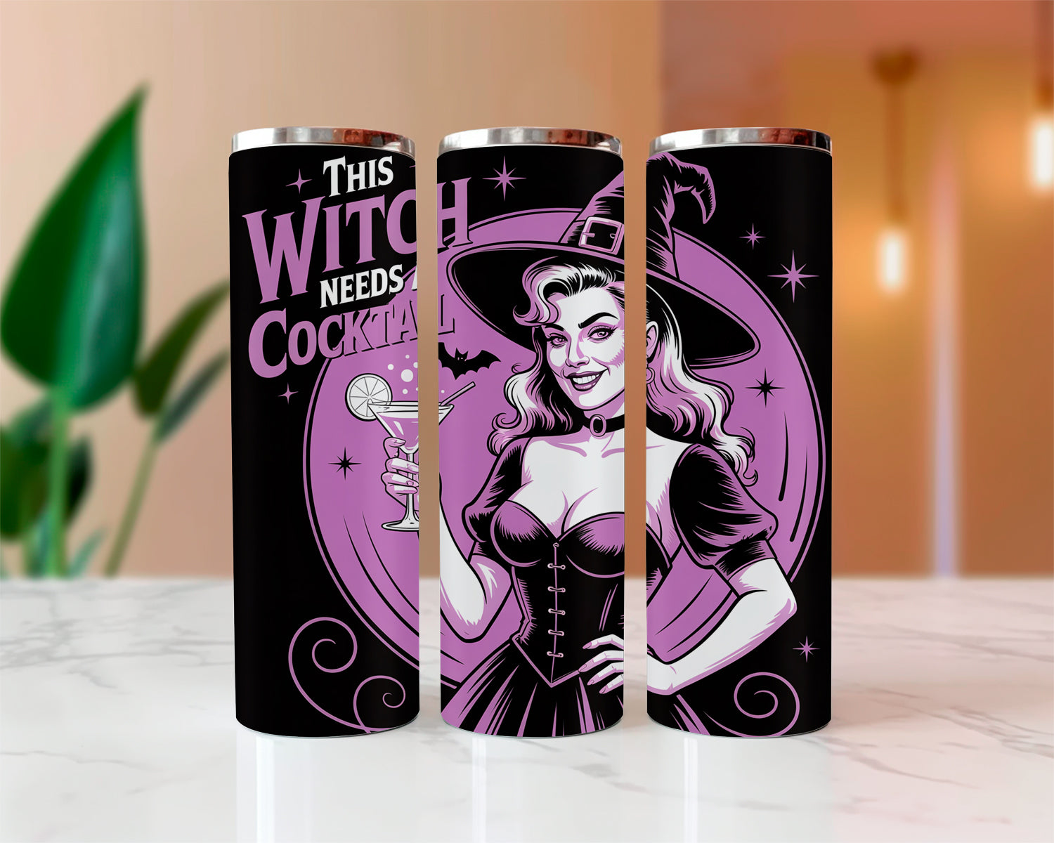 Witch Needs Cocktail Halloween Sublimated Skinny Tumblers