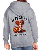 Witches Be Crazy Halloween HTV Graphic Youth Full-zip Hoodies