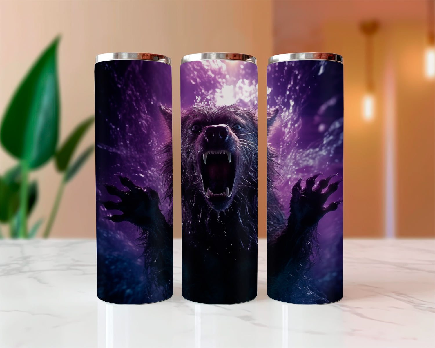 Wolfy Under Water Halloween Sublimated Skinny Tumblers