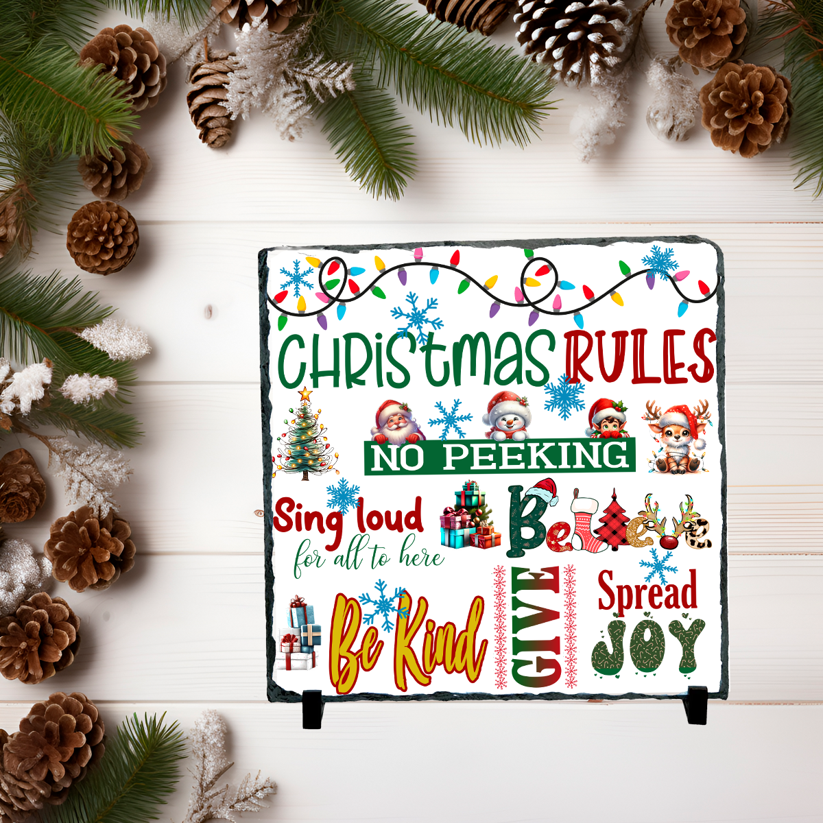 Christmas Rules Sublimated Square Photo Slate